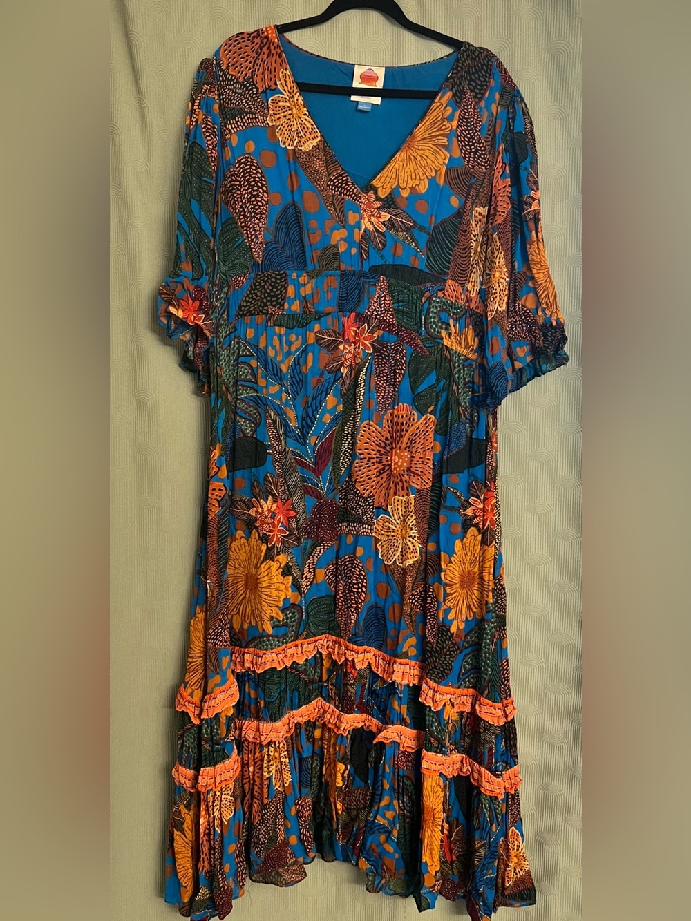 FARM Rio Vibrant Floral Maxi Dress in Blue & Orange